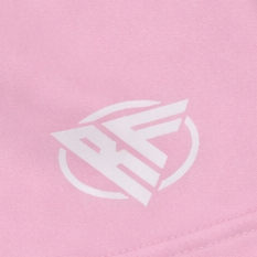 Close-up of RF-Wear Women's Solid Color Shorts in Pink with RF logo