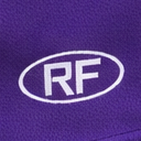 Close-up of RF-Wear Women's Solid Color Shorts in Purple with RF logo