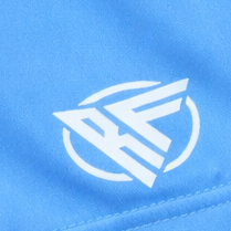 Close-up of RF-Wear Women's Solid Color Shorts in Sky-Blue with RF logo