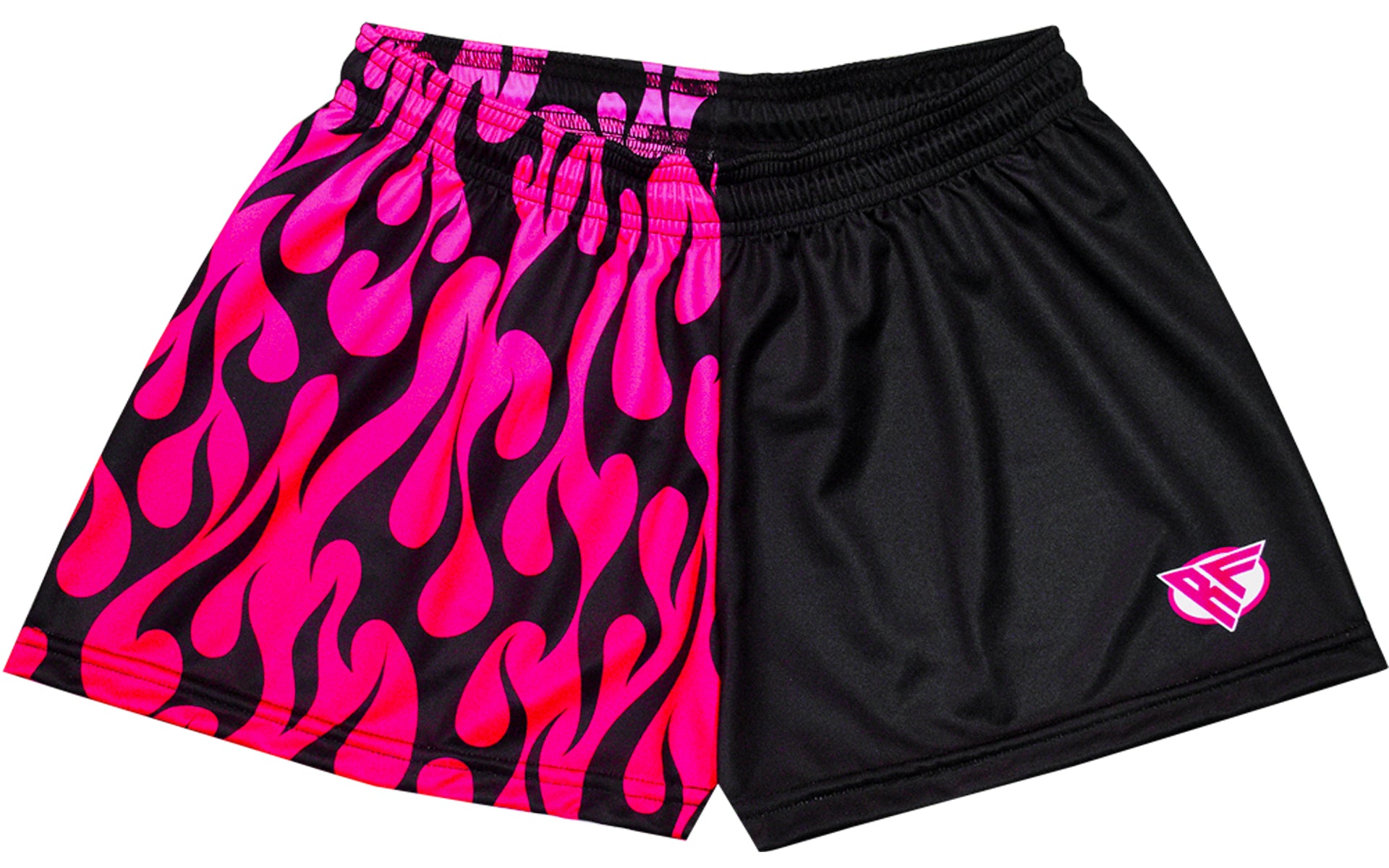 RF-Wear Women's Split Flame Shorts in Black/Hot Pink