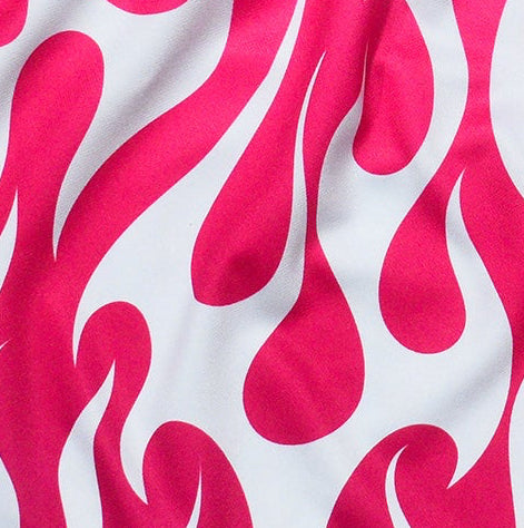 Close-up of RF-Wear Women's Split Flame Shorts in White/Hot Pink