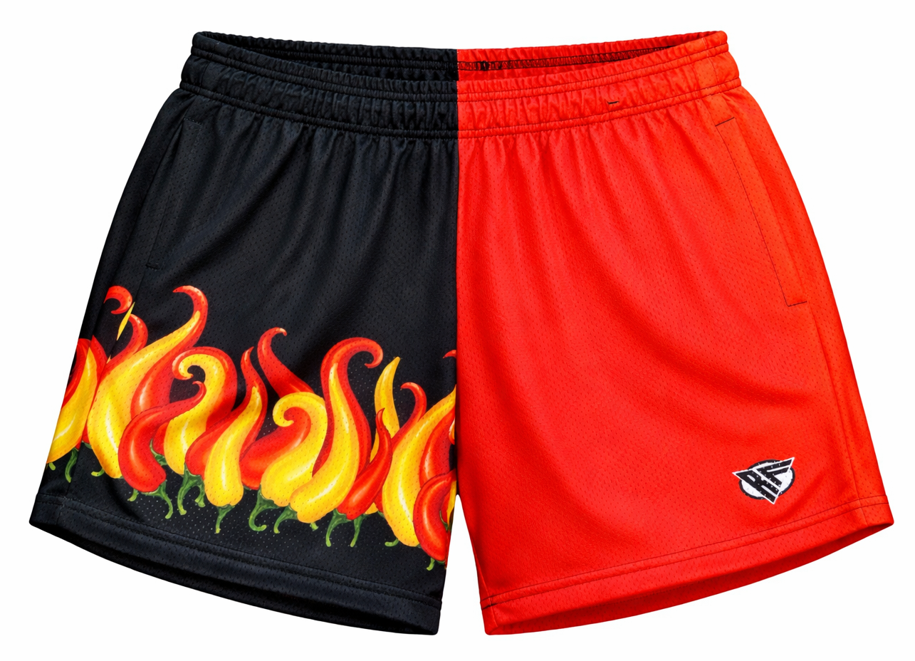 RF-Wear Women's Split Flaming Pepper shorts in Red/Black