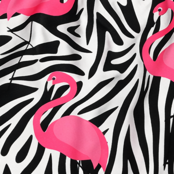 Close-up of RF-Wear Women's Split Flamingo Shorts in Pink/Black