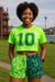 RF Wear Women's Split Paisley Pocket Shorts Lime Green/Navy - Model Front View