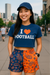 RF Wear Women's Split Paisley Pocket Shorts Navy/Orange - Model Front View