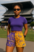 RF Wear Women's Split Paisley Pocket Shorts Purple/Gold - Model Front View