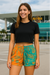 RF Wear Women's Split Paisley Shorts - Aqua/Orange -  Model Front View