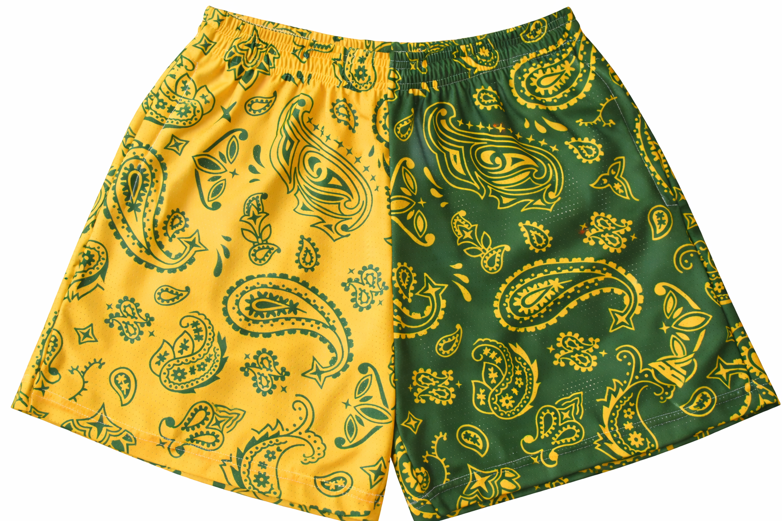 RF-Wear Women's Split Paisley Shorts in Gold/Green