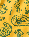 Close-up of RF-Wear Women's Split Paisley Shorts in Gold/Green
