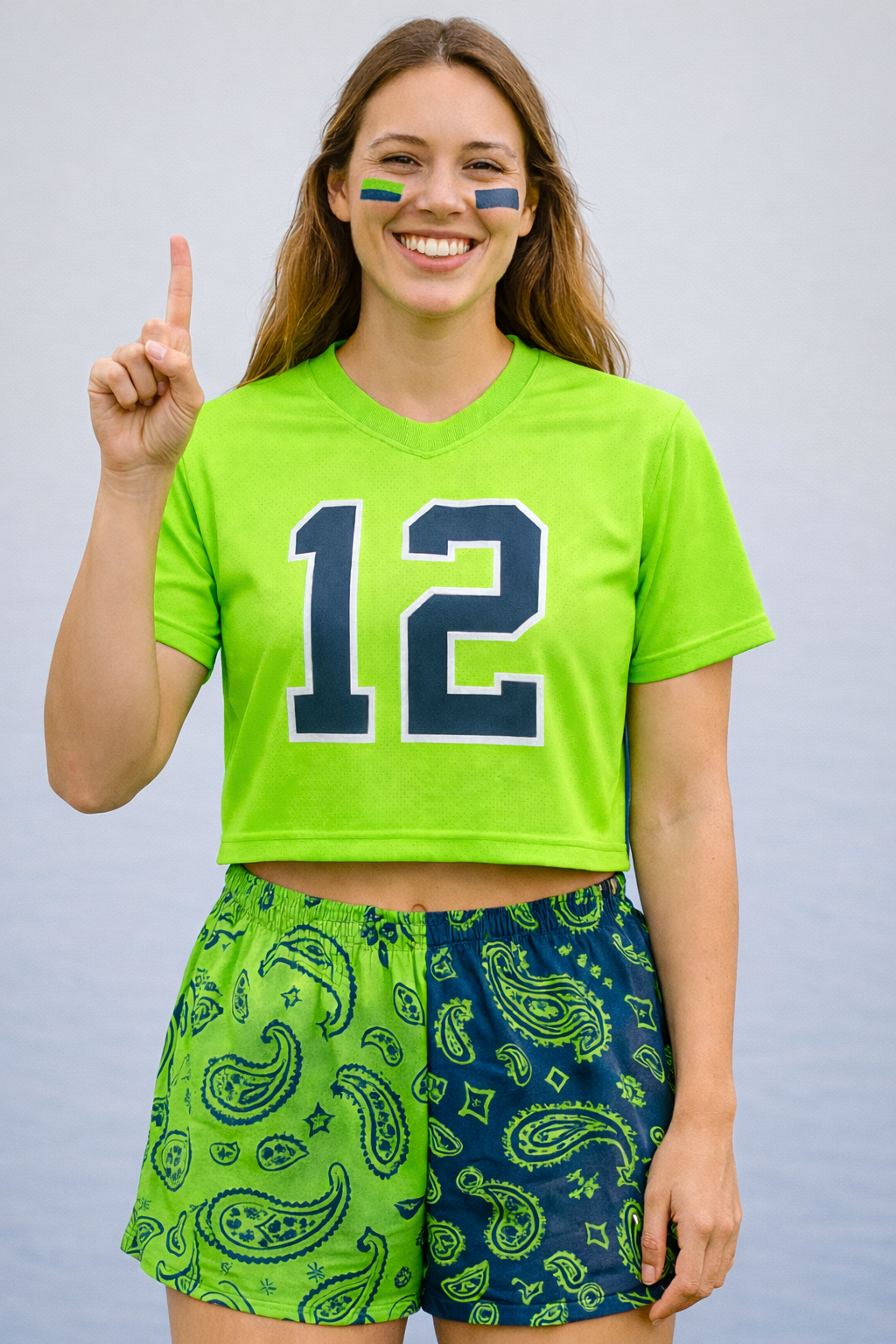 RF-Wear Women's Split Paisley Shorts - Lime-Green/Navy