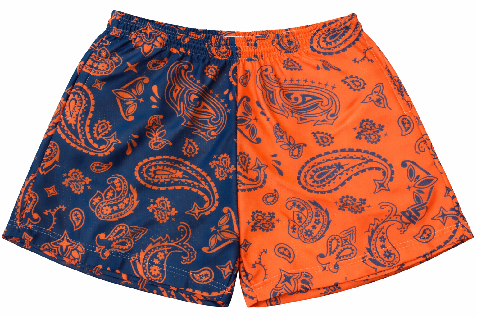 RF-Wear Women's Split Paisley Shorts in Navy/Orange