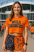 RF Wear Women's Split Paisley Shorts Orange/Navy - Model Front View