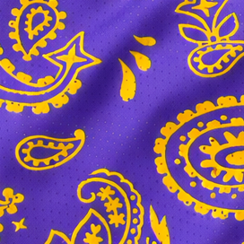Close-up of RF-Wear Women's Split Paisley Shorts in Purple/Gold