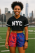 RF Wear Women's Split Paisley Shorts Red/Blue - Model Front View