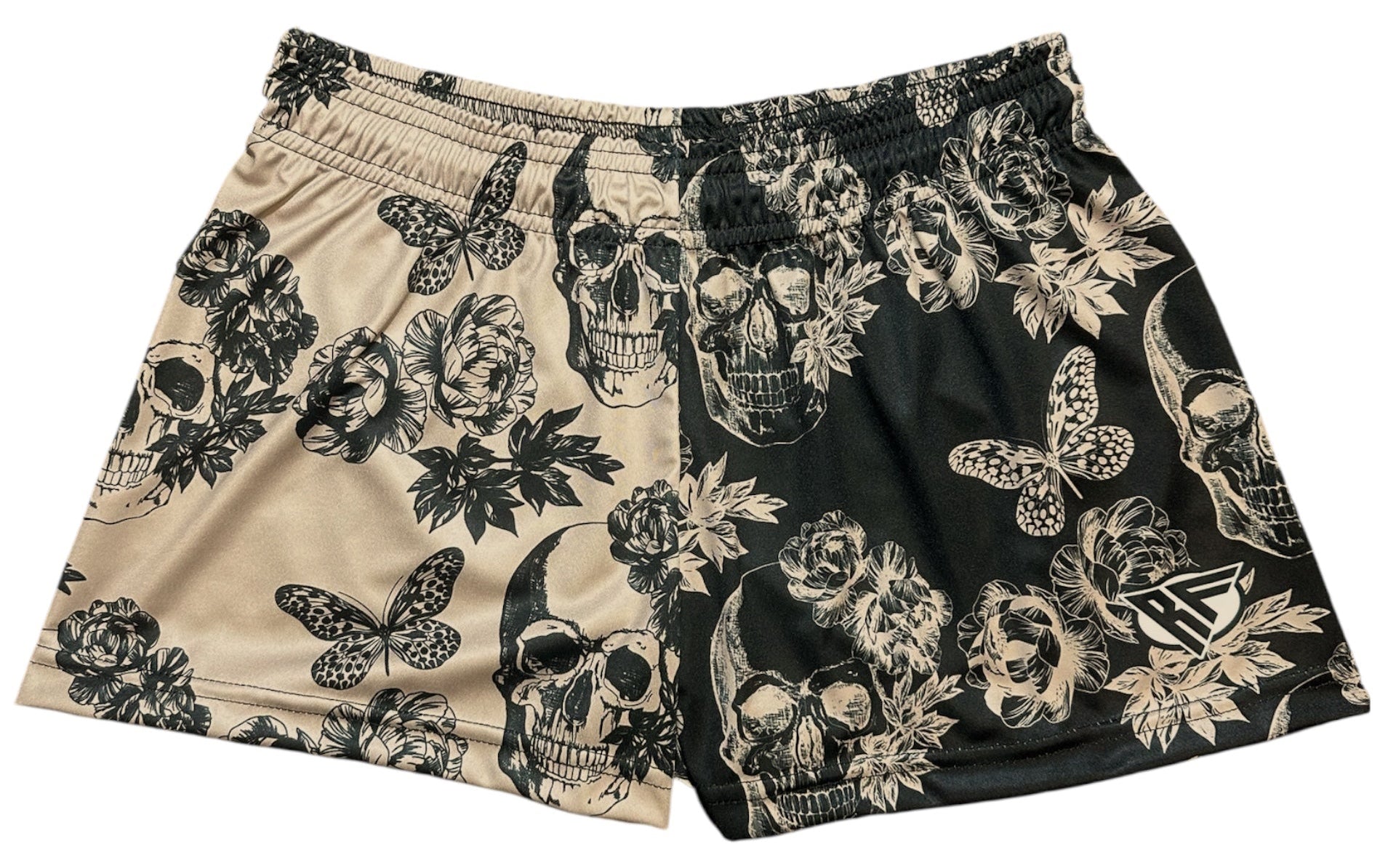 RF-Wear Women's Split Skull Shorts in Cream/Black 