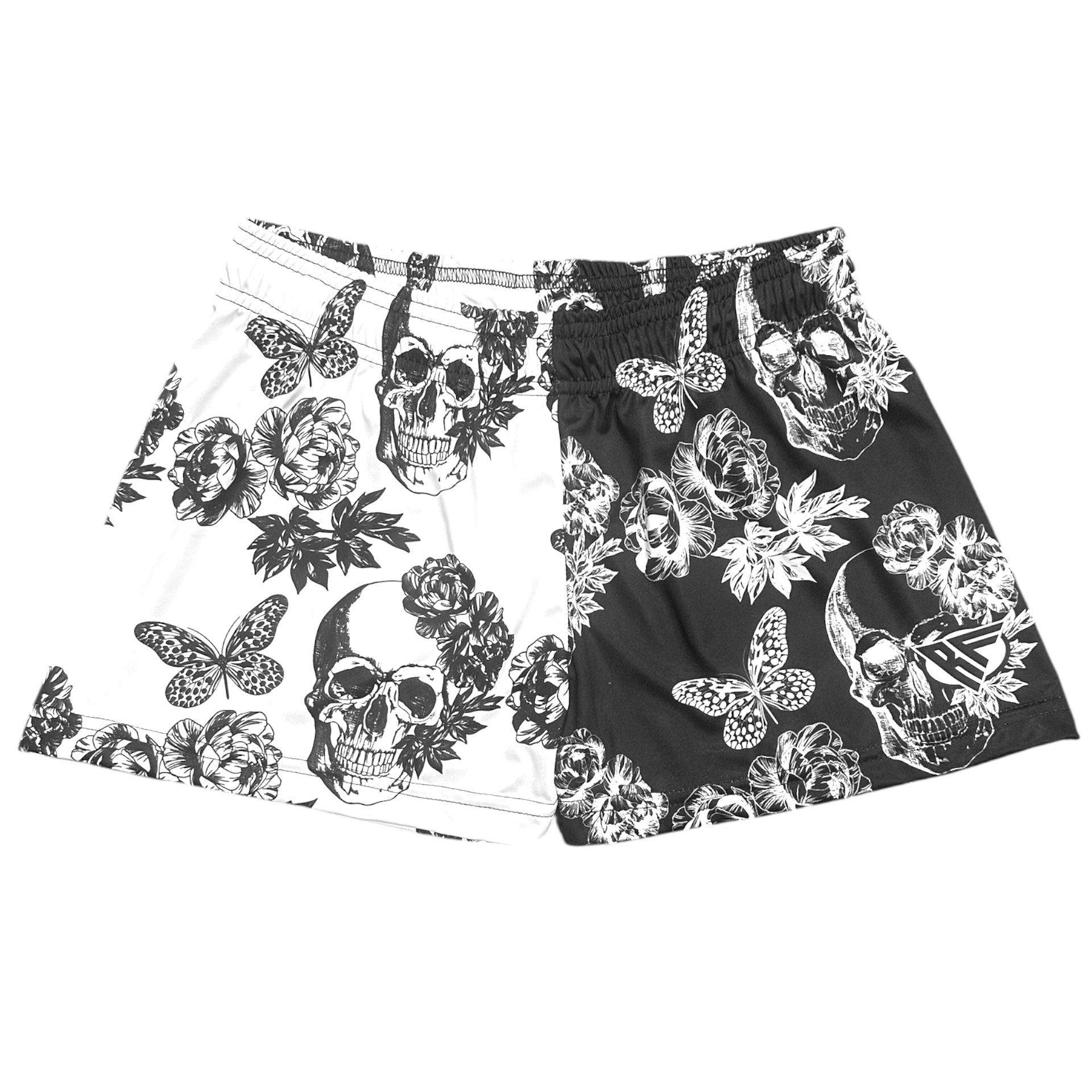 RF Wear Women's Split Skull Shorts - Black/White - Front View