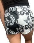 RF Wear Women's Split Skull Shorts - Black/White - Model Back View