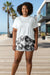 RF Wear Women's Split Skull Shorts - Black/White - Model Front View
