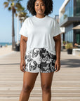 RF Wear Women's Split Skull Shorts - Black/White - Model Front View