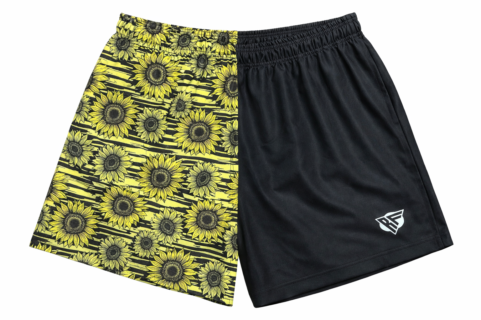 RF-Wear Women's Split Sunflower Shorts in Black/Yellow