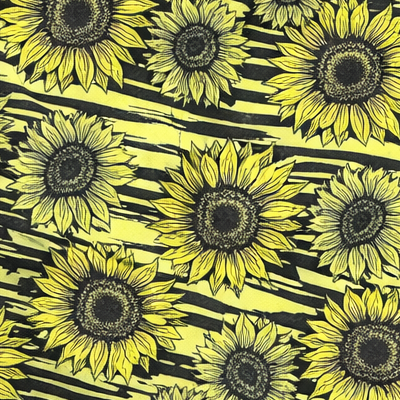 Close-up of RF-Wear Women's Split Sunflower Shorts in Black/Yellow