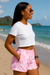 RF Wear Women's Tie Dye Pocket Shorts - Pink/White - Model Front/Side View