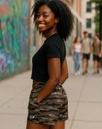 Women's Tiger Camo Pocket Shorts - Brown - Model Side View