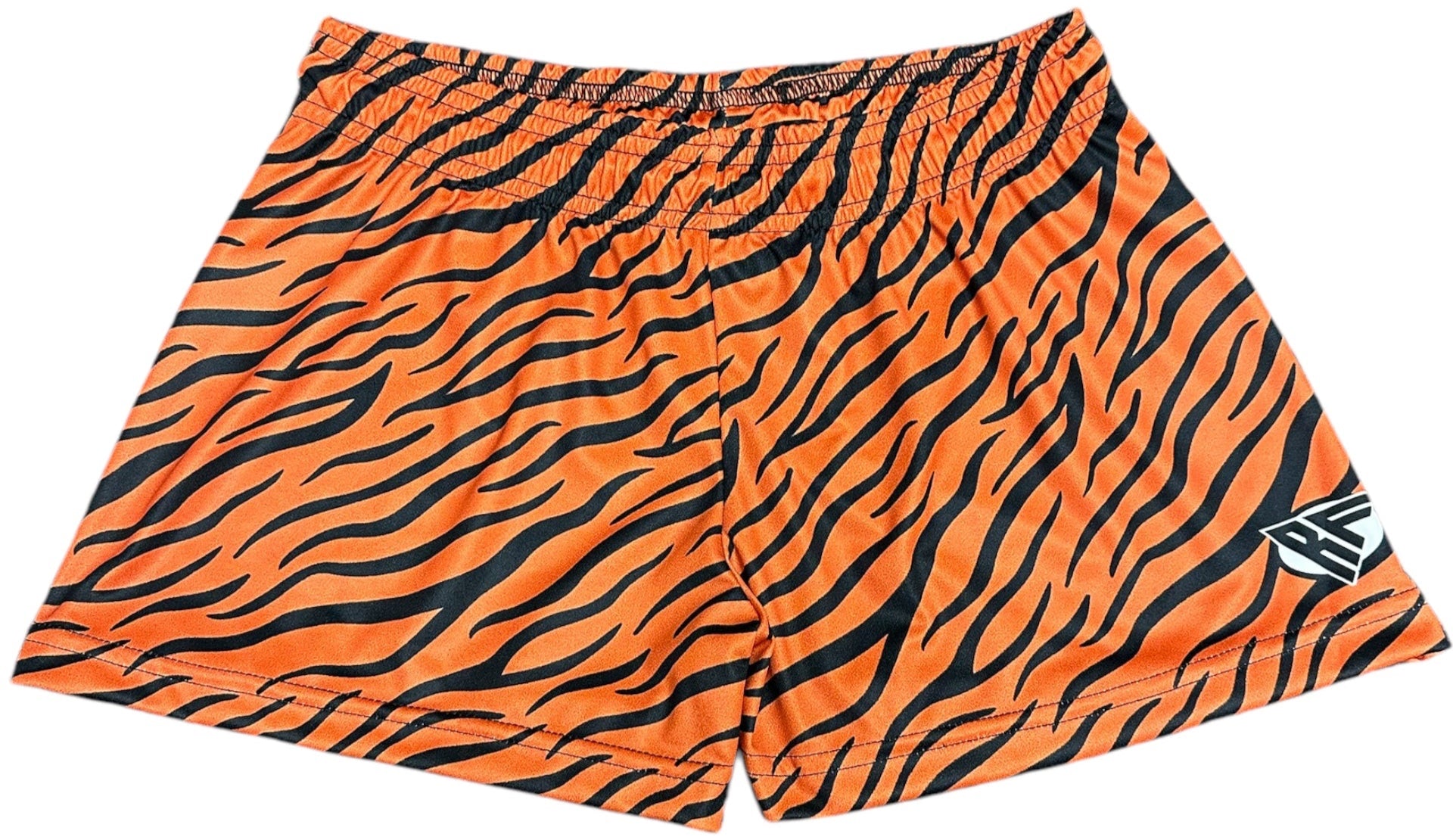 RF-Wear Women's Animal Print Shorts - Tiger in Orange/Black 