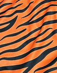 Close-up of RF-Wear Women's Animal Print Shorts - Tiger in Orange/Black 