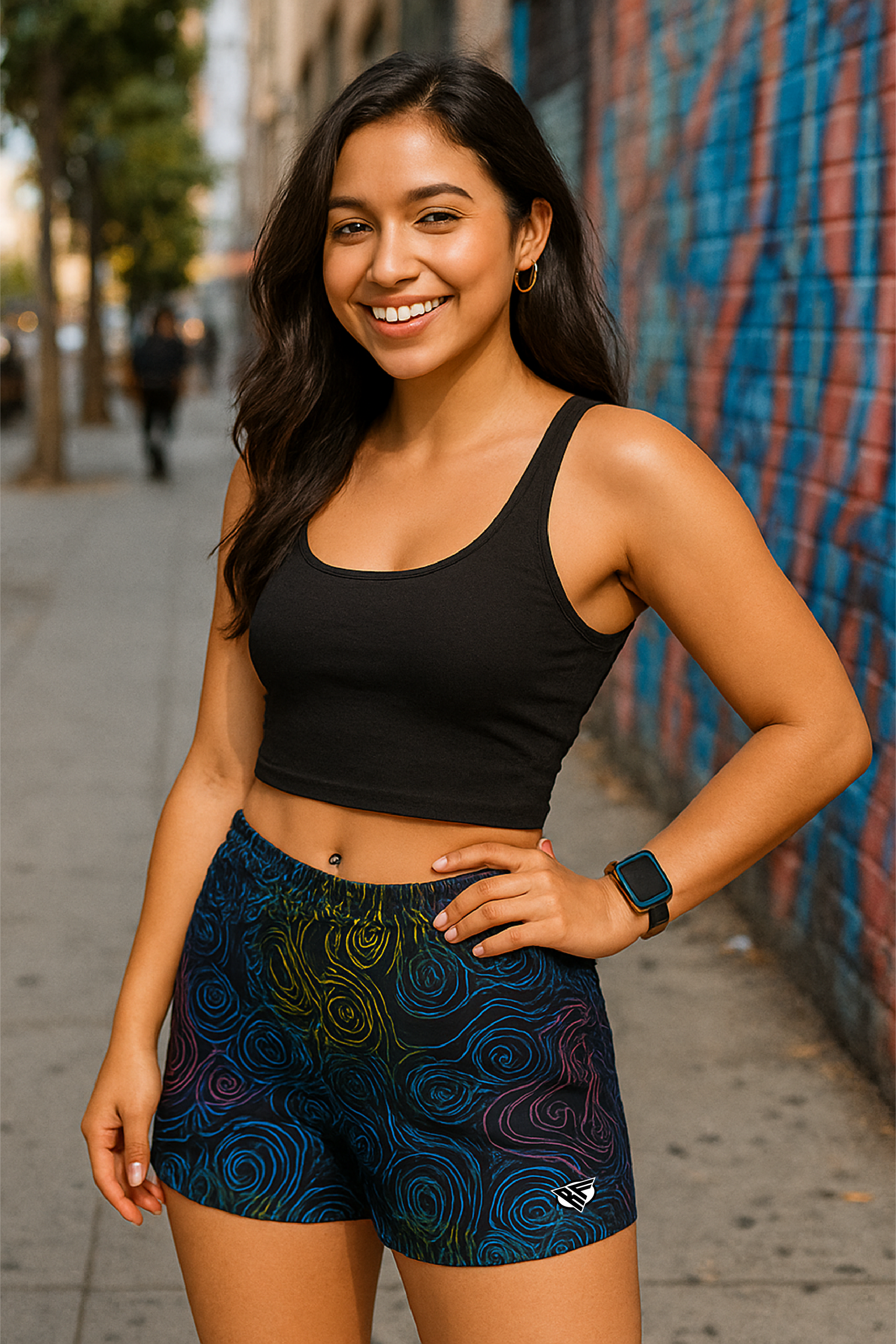 RF Wear Women's Topography Shorts - Black/Multicolor - Model Front View
