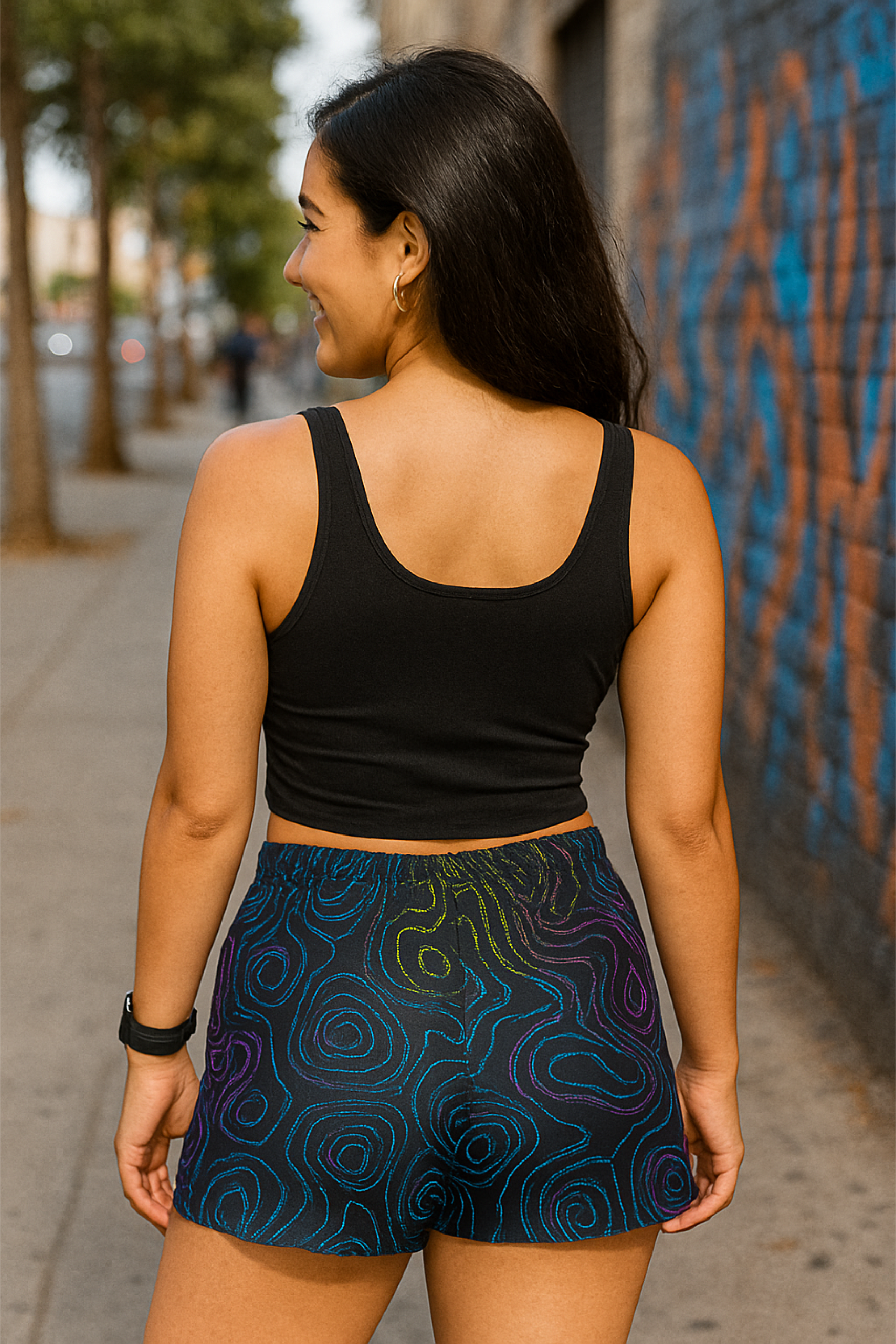RF Wear Women's Topography Shorts - Black/Multicolor - Model Back View