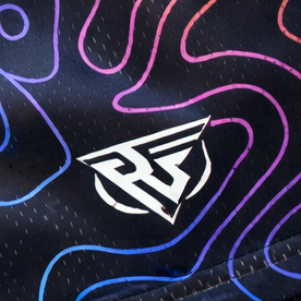 Close-up of RF-Wear Women's Topography Shorts in Multicolors with RF logo