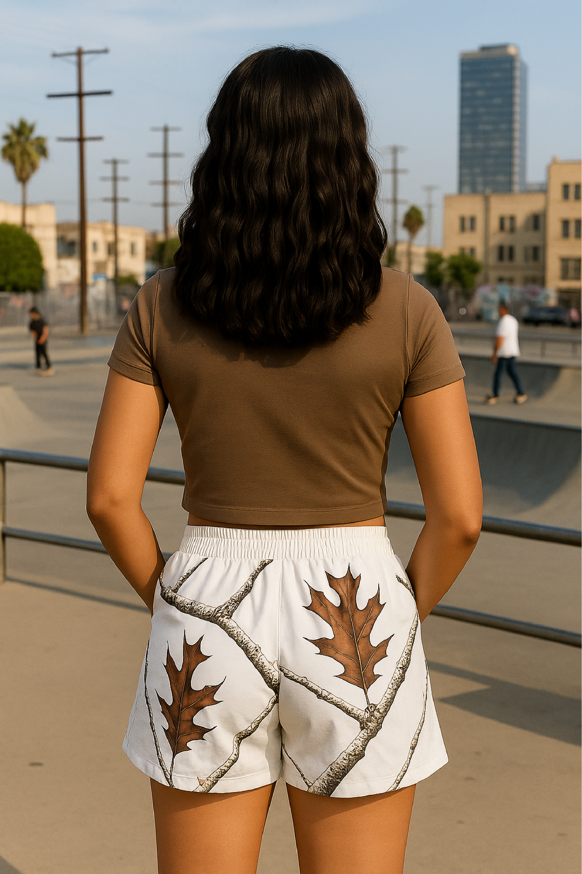 RF Wear Women's Tree Camo Pocket Shorts - Snow - Model Front View