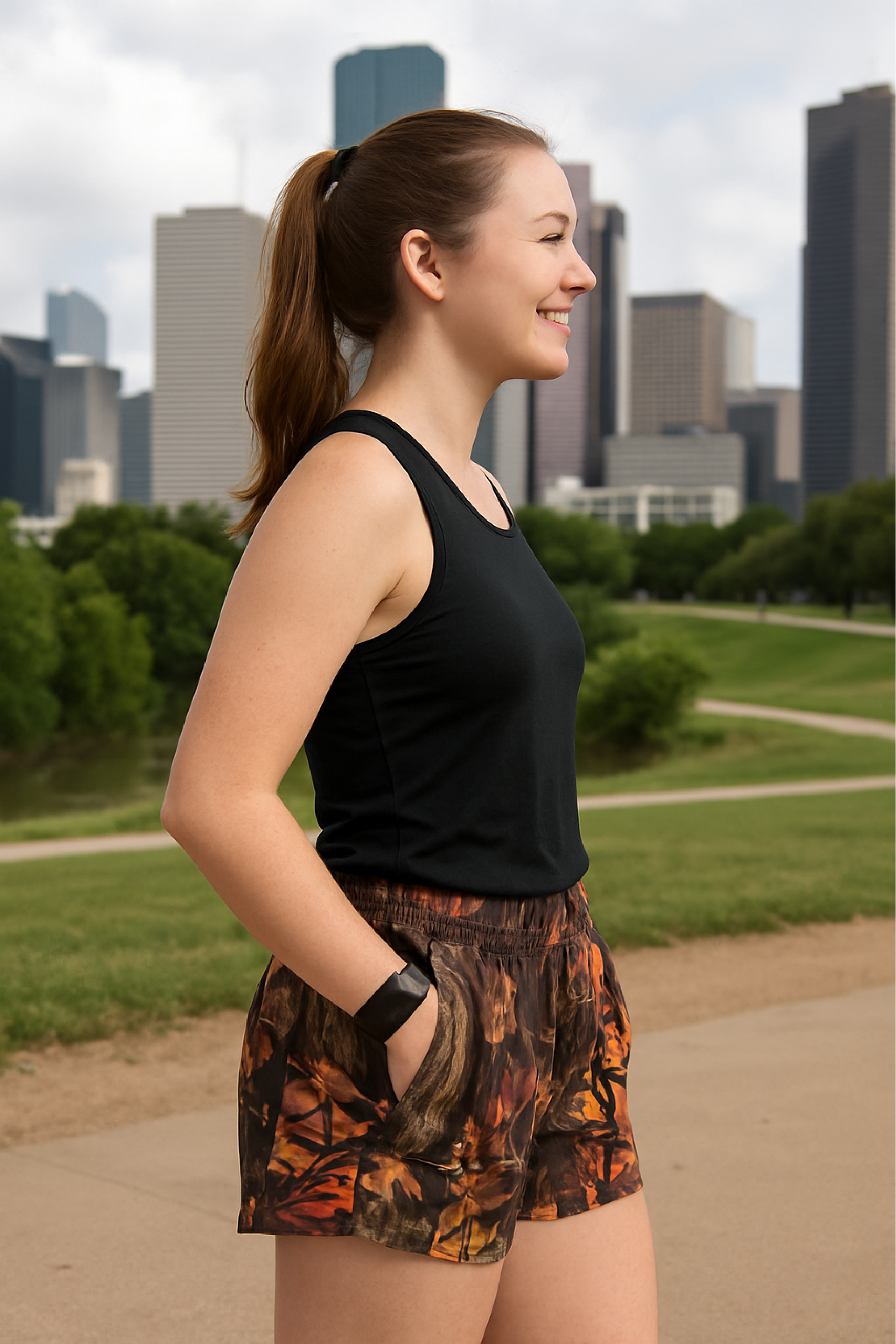 RF Wear Tree Camo Pocket Shorts - Sunset - Model Side View