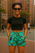RF Wear Women's Tree Camo Pocket Shorts - Teal - Model Front View