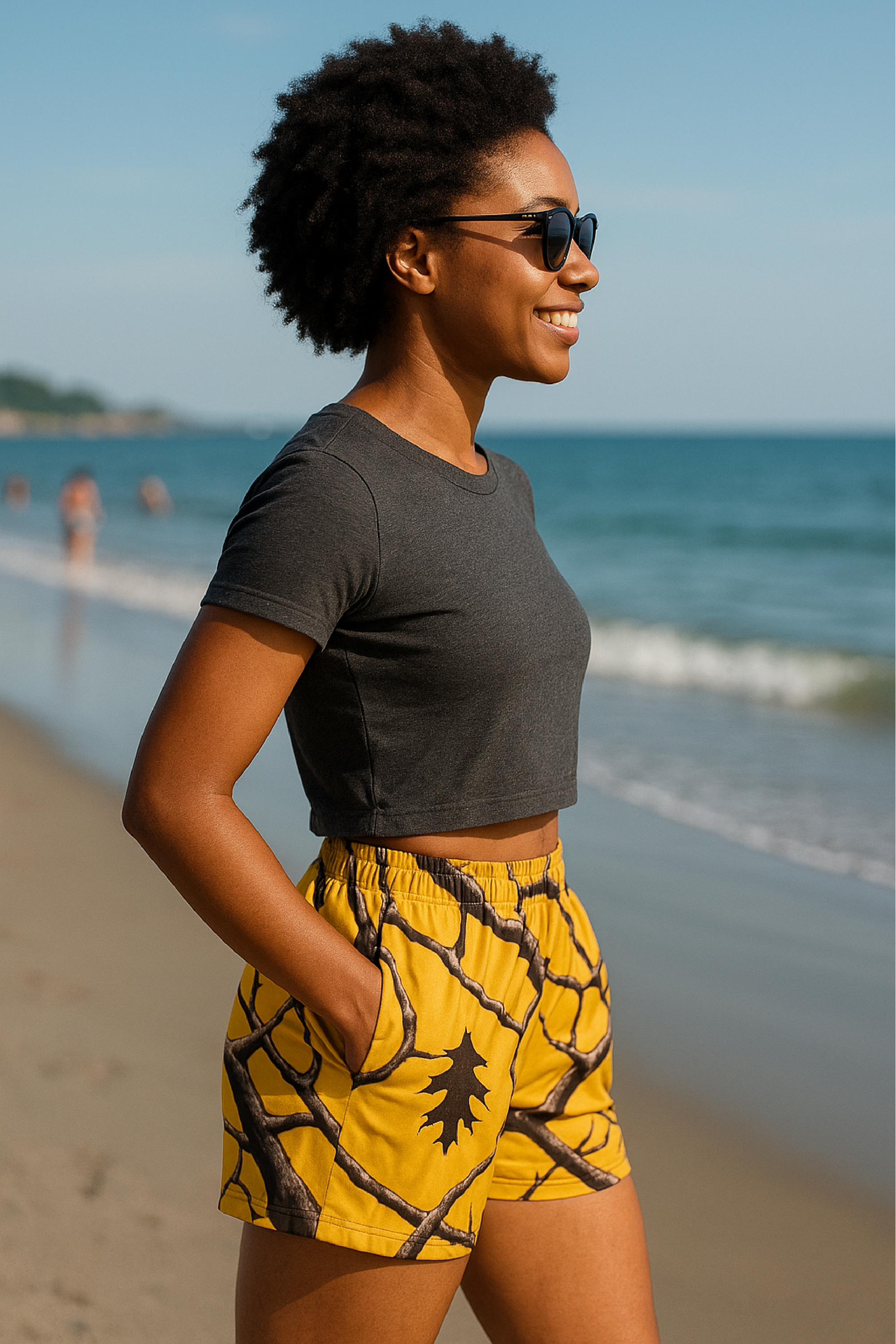 RF Wear Women's Tree Camo Pocket Shorts - Yellow - Model Side View