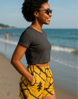 RF Wear Women's Tree Camo Pocket Shorts - Yellow - Model Side View