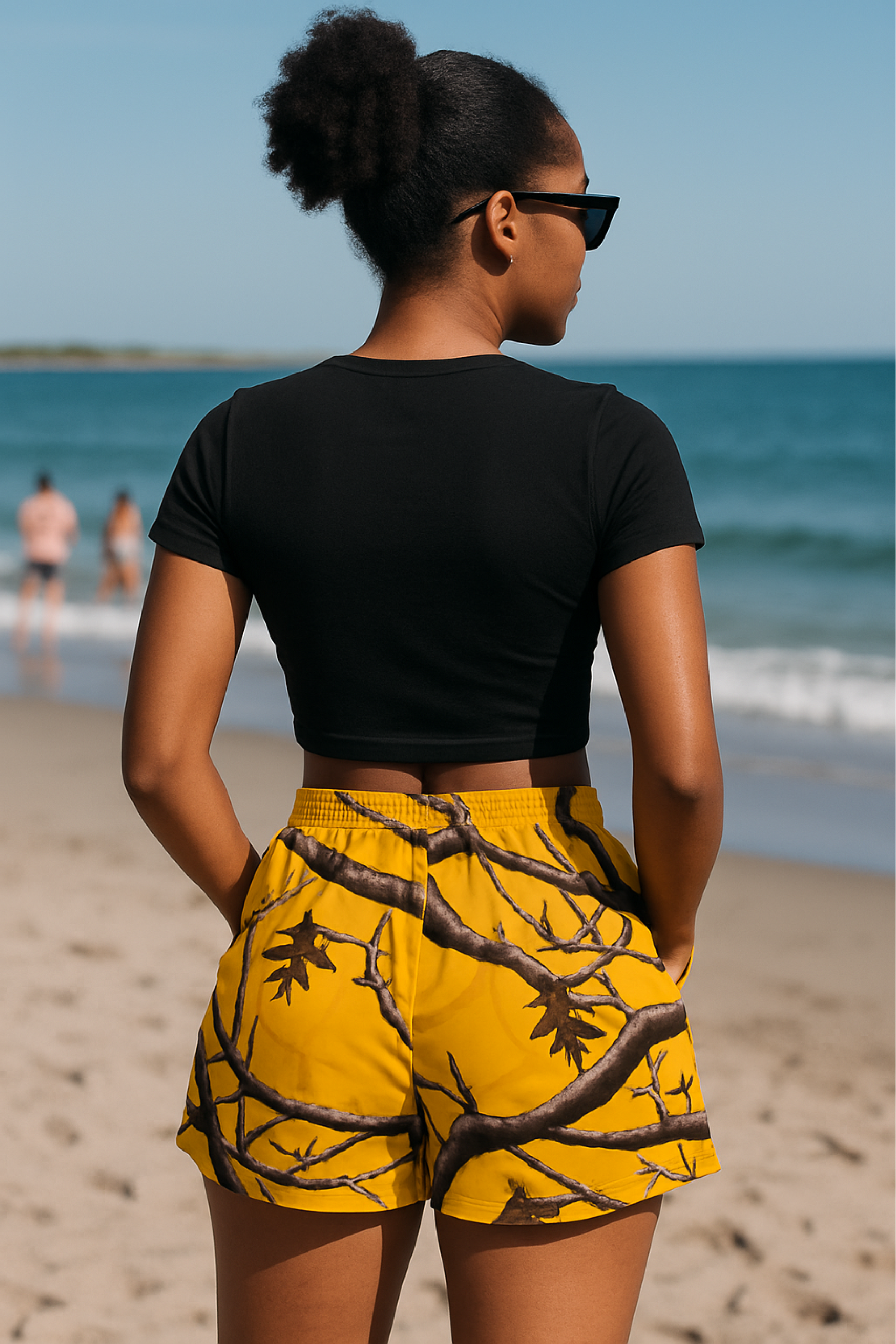 RF Wear Women's Tree Camo Pocket Shorts - Yellow - Model Back View