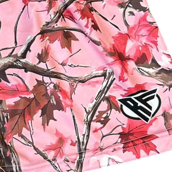 close-up RF-Wear Women's Tree Camo Shorts - Light Pink - brand logo
