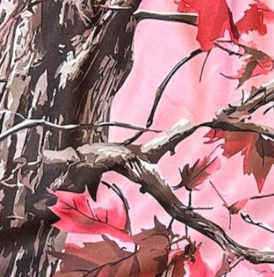 Close-up of RF-Wear Women's Tree Camo Shorts in Light Pink