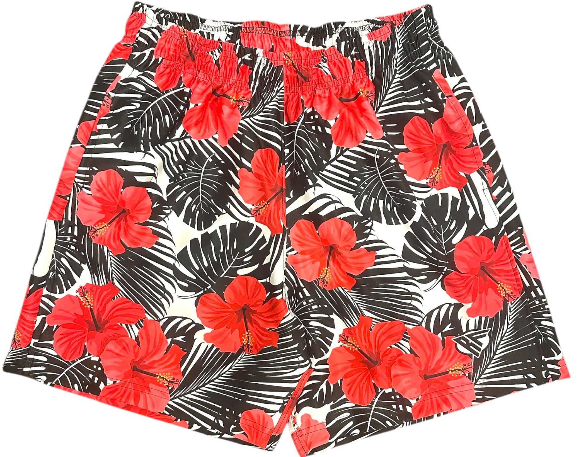 RF-Wear Women's Tropical Flower Shorts - Coral on Black/White