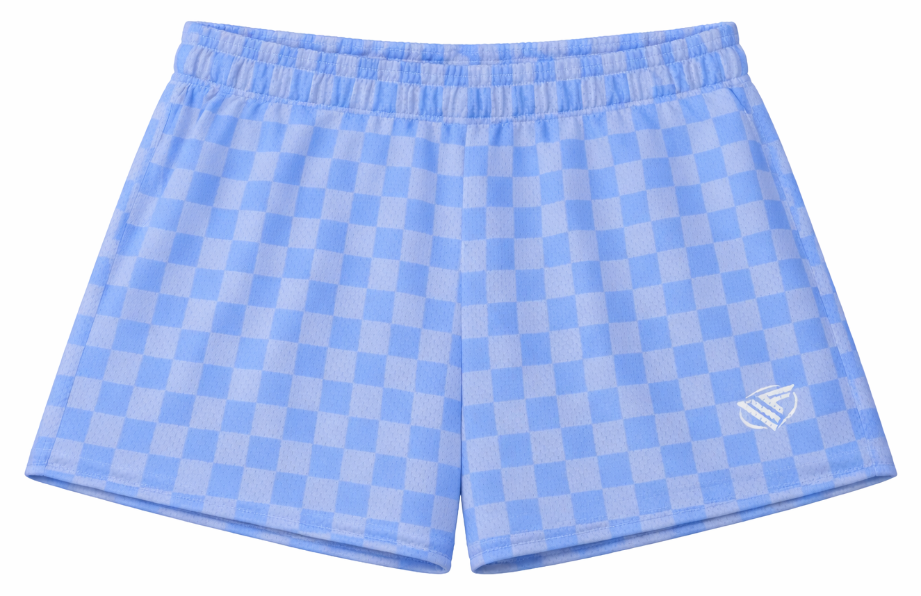 RF-Wear Women's Checkered Shorts in Sky-Blue