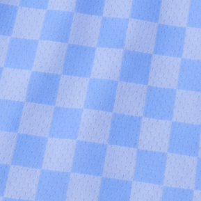 Close-up of RF-Wear Women's Checkered Shorts in Sky-Blue