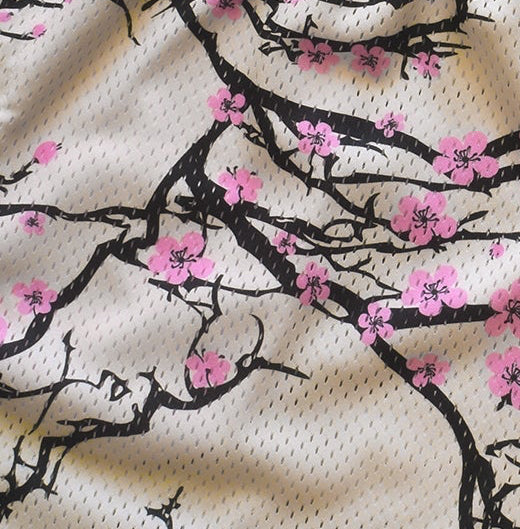 Close-up of RF-Wear Men's Mesh Blossom Shorts in Cream/Pink