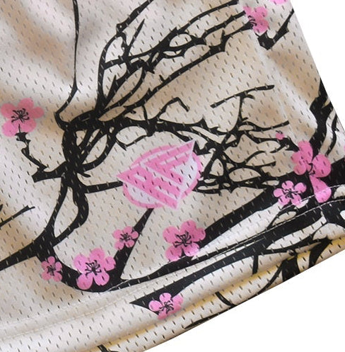 Close-up of RF-Wear Men's Mesh Blossom Shorts in Cream/Pink with RF logo