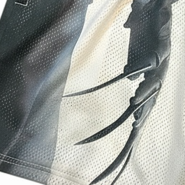 Close-up of RF-Wear Men's Mesh Horror Freddy 2.0 Shorts in White 