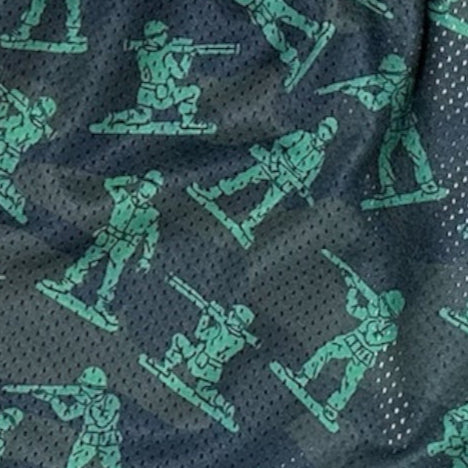 Close-up of RF-Wear Men's Mesh Soldier Shorts in Camo Green 