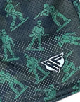 Close-up of RF-Wear Men's Mesh Soldier Shorts in Camo Green with RF logo