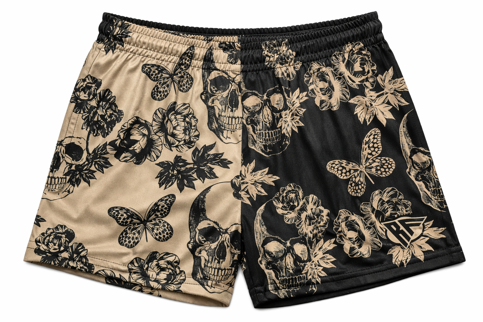 RF-Wear Mens Split Skull shorts in Tan/Black