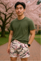 RF Wear Men's Mesh Blossom Shorts - Cream/Pink - Model Front View